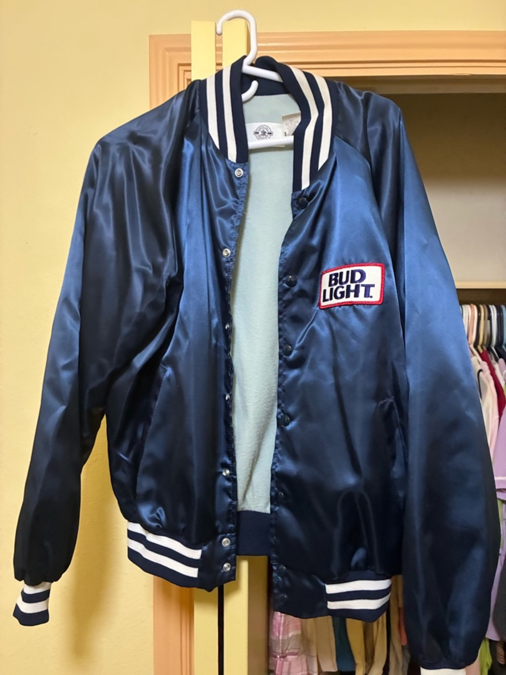 Bud Light Men's Navy Satin Bomber Jacket